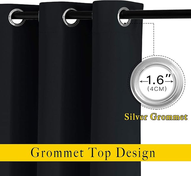 NICETOWN Black Out Curtains 54 inch Long for Bathroom - Easy Care Solid Thermal Insulated Grommet Blackout Window Treatment for Bedroom (2 Panels, W52 x L54)