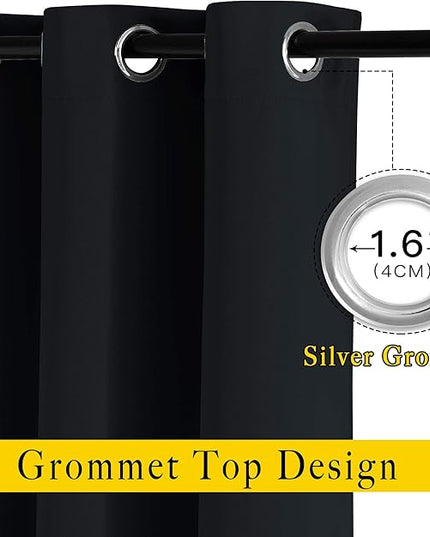 NICETOWN Patio Blackout Curtain Panels - Thermal Insulated Grommet Blackout Drapes Light Blinds Room Darkening Window Treatments for Villa/Cottage (2 Panels, W46 x L90, Black)