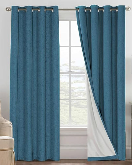 H.VERSAILTEX 100% Blackout Curtains for Bedroom Thermal Insulated Linen Textured Curtains Heat and Full Light Blocking Drapes Living Room Curtains 2 Panel Sets, Blue Sapphire, 52x96 Inch
