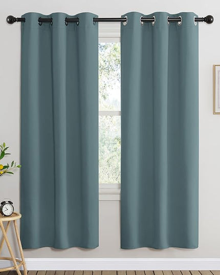 NICETOWN Greyish Blue Bedroom Curtains 72 inches Long, Grommet Blackout Thermal Insulated Window Treatment Room Darkening for Bedroom/Home Office, 2 Panels, W37 x L72