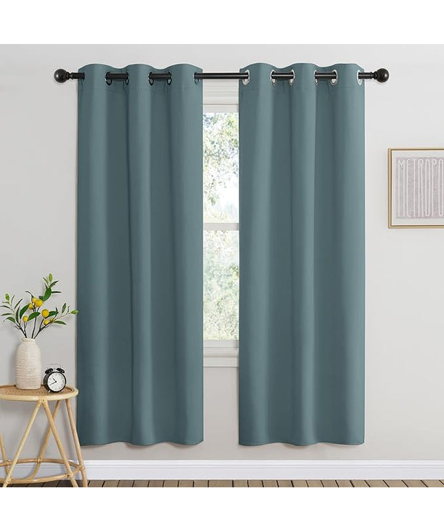 NICETOWN Greyish Blue Bedroom Curtains 72 inches Long, Grommet Blackout Thermal Insulated Window Treatment Room Darkening for Bedroom/Home Office, 2 Panels, W37 x L72
