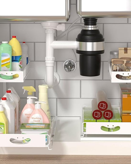 Under Sink Organizer with Pull-Out Drawers,Kitchen Sink Organizer,2 Tier Bathroom Organizers And Storage,Bathroom Accessories Set,White 2 Pack