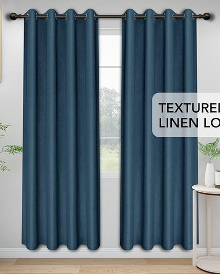 Easy-Going Linen Look Blackout Curtain Grommet Window Curtain Drapes for Bedroom, Living Room Thermal Insulated Room Darkening (2 Panels, 52x96 inch, Navy)