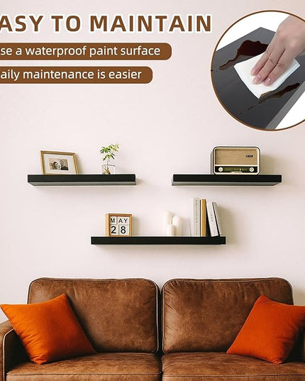 Floating Shelves for Wall, 23.6 inch Long Set of 3 Wood Rustic Wall Mounted Shelves, Display Shelf with Invisible Heavy, Large Deep Shelves for Home Decor & Storage for Living Room, Kitchen