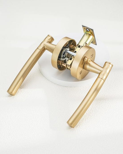1 Pack Gold Privacy Door Handle - Keyless Entry, Heavy Duty Zinc Alloy Lever for Bedroom/Bathroom