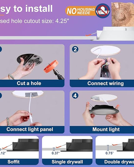 Smart Recessed Lighting 4 Inch RGBCW Color Changing 12W LED Downlight with Junction Box,1000 Lumen Recessed Ceiling Light Compatible with Alexa,Dimmable by Bluetooth Control -12Pack