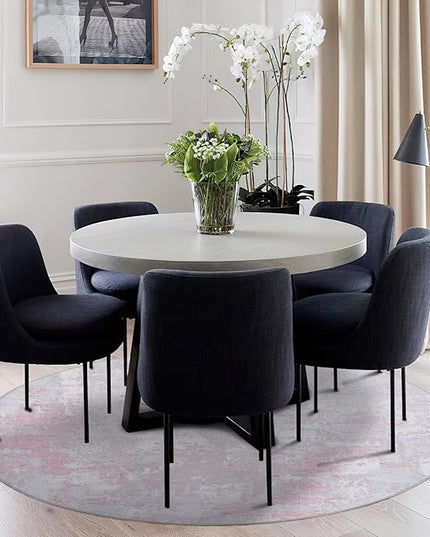 Modern Abstract 8x8 Round Area Rug Non Slip Non Shedding Rug Low Pile Stain Resistant for Bedroom Living Room Office Dining Room,Grey Pink