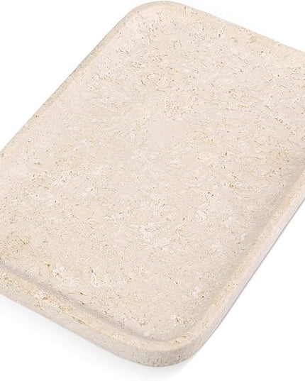 Natural Marble Vanity Tray, 11.8" Marble/Stone Bathroom Tray Countertop, Beige Tray for Decor, Perfume Jewelry Holder, Storage/Organizer for Kitchen Sink