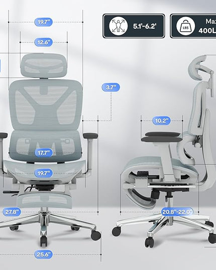 FLEXISPOT ErgoX Premium Ergonomic Office Chair with Footrest- Adjustable 3D Armrests, Dynamic Lumbar Support, Recline & Tilt Function, Mesh Seat, for Home & Office Use,Blue