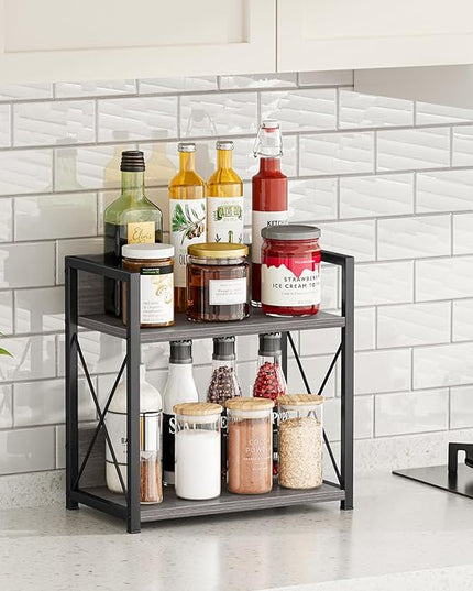 Giikin Countertop Shelf Organizer, 2 Tier Coffee Organizer for Desktop, Grey Counter Shelf Spice Rack for Kitchen (Grey, M)