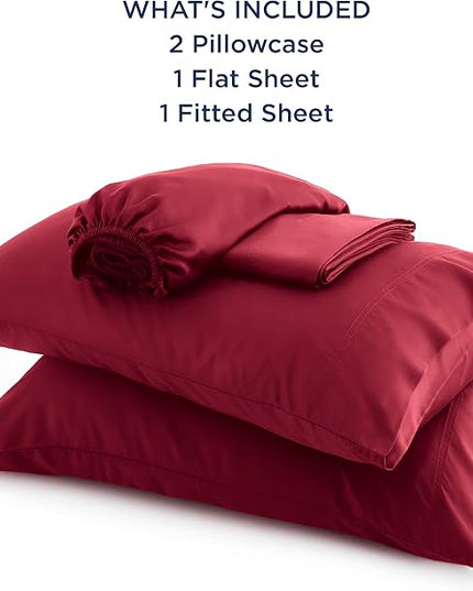 Bedsure Queen Sheet Set, Rayon Derived from Bamboo, Cooling Sheets, Breathable & Soft, Deep Pocket Up to 16 Inches, Hotel Luxury Silky Bedding for Hot Sleepers, Burgundy