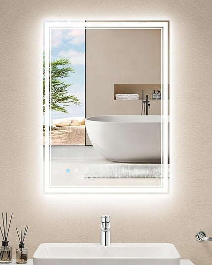 20"x28" LED Bathroom Mirror with Anti-Fog, Dimmable Backlit + Front Lit, 3 Colors LED Bathroom Vanity Mirror for Wall, Memory Function, Shatter-Proof Glass, ETL Listed(NHYJ5722D)