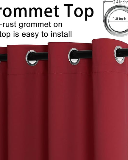 JIUZHEN Red Blackout Curtains with Tiebacks - Thermal Insulated, Light Blocking and Noise Reducing Grommet Curtain Drapes for Bedroom and Living Room, Set of 2 Panels, 42 x 63 Inch Length