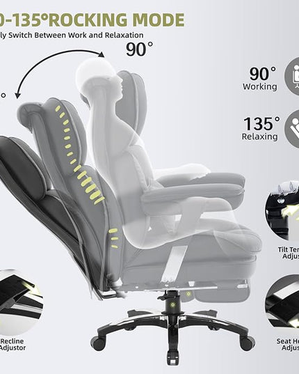 Efomao Big and Tall Office Chair with Footrest – High Back Computer Chair with Adjustable Armrests，Executive Office Chair with Wide Seat, Modern Desk Chair for Home Office, Gaming, or Study, Black