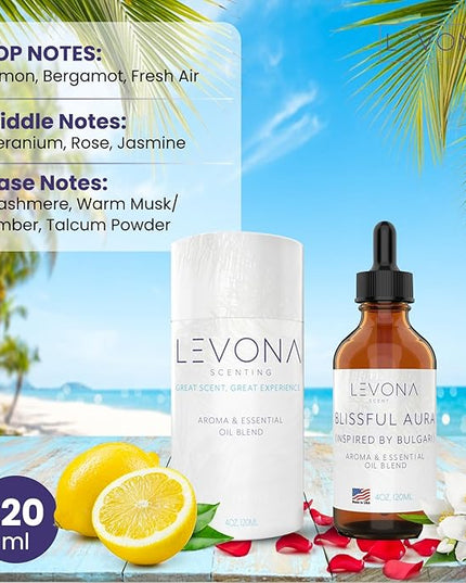 Levona Scent Essential Oils for Diffuser: Blissful Aura Inspired with Notes of Amber, Musk & Jasmine - Home Luxury Scents for Hotel - Fragrance Oil - 120 Ml Essential Oil