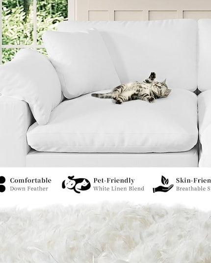 Modular Sectional Sofa Cloud Couch,Down Filled Comfy Cloud Modern Sofa,White Linen Oversized Couch Cushion Covers Removable for Living Room