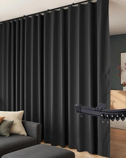 Room Divider Curtains Flexible Ceiling Tracks Set Curtain Track Ceiling Mount Blackout Curtain for Living Room Bedroom Ceiling Curtain Rod Privacy Dividers Panels W120 x H108 Black Drape & Black Rail