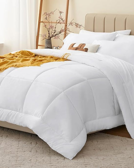 CozyLux Twin XL Comforter Set White, 5 Pieces Twin Extra Long Bed in a Bag for College Dorm, All Season Bedding Set with Stitch Quilted Comforter, Flat Sheet, Fitted Sheet, Pillowcases