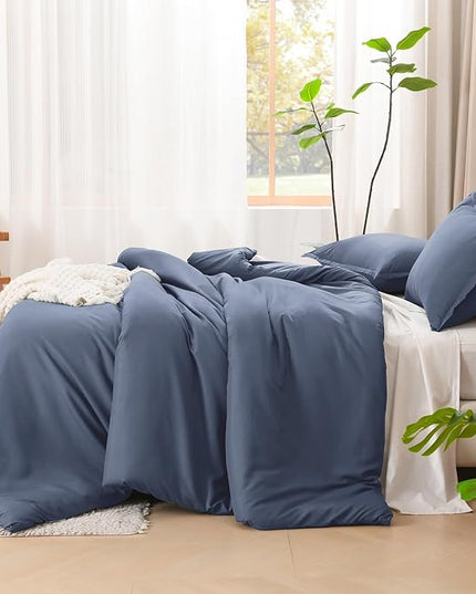 Litanika Comforters Bluish Grey Queen Size, 3 Pieces Lightweight Solid Bedding Set & Collections, All Season Fluffy Bed Set (90x90In Comforter & 2 Pillowcases)