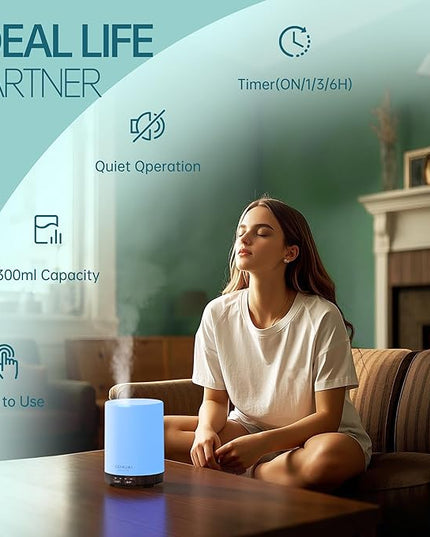 ASAKUKI 300ML Essential Oil Diffuser, Quiet 5-in-1 Premium Humidifier, Home Fragrance Aroma Diffuser with 7 LED Color Changing Light and Auto-Off Switch -Dark Brown