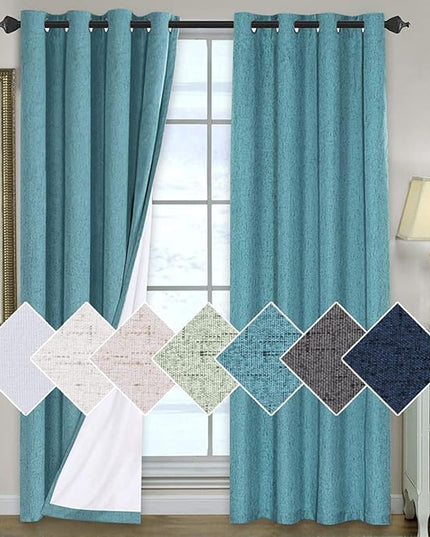 H.VERSAILTEX 100% Blackout Curtains for Bedroom 96 Inches Long Grommet Linen Face Full Light Blocking Curtain Drapes for Living Room Thermal Insulated Linen Look Curtains 2 Panels Set, Teal Blue