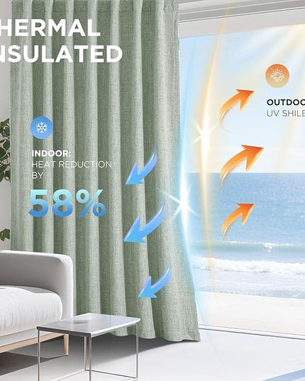 Joydeco Blackout Curtains for Bedroom - 100% Light Blocking 2 Panels Sage Green Drapes 66" W x 90" L, Thermal Insulated Room Darkening Curtains, Linen Textured for Living Room, Rod Pocket & Back Tabs