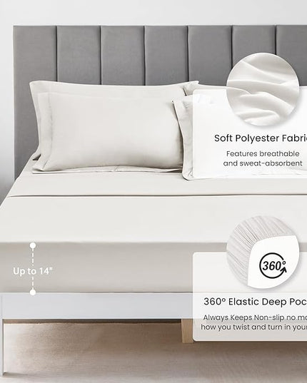 Love's cabin King Size Comforter Set Off White, 7 Pieces King Bed in a Bag, All Season Bedding Sets with 1 Comforter, 1 Flat Sheet, 1 Fitted Sheet, 2 Pillowcase and 2 Pillow Sham