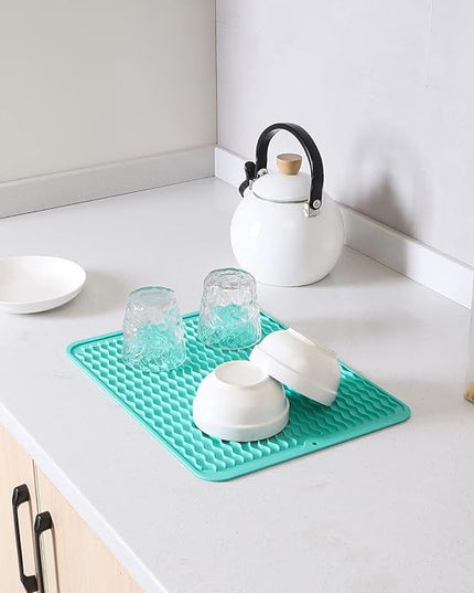 Silicone Dish Drying Mat for Multiple Usage,Easy clean,Eco-friendly,Heat-resistant Silicone Mat for Kitchen Counter or Sink,Refrigerator or drawer liner Mint L 16 inches x 12 inches