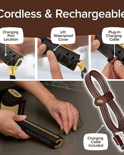 Horsepower Giddy Up GOLD Bristle-Free Spinning Grill Brush w/LED & Longer Run Time, Cordless/Rechargeable, 304 Stainless Steel Power Roller Blasts Away Burnt-On Food, No Bristles No Preheating 350 RPM