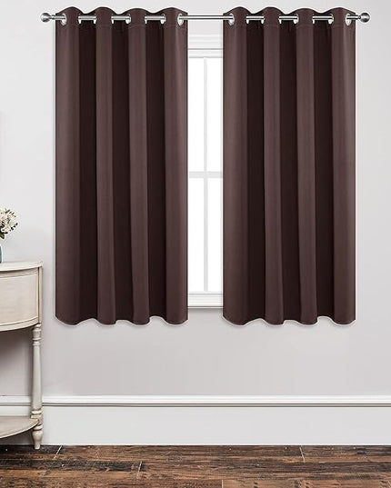 Joydeco Blackout Curtains 63 inch Length 2 Panels Set, Thermal Insulated Long Curtains & Drapes 2 Burg, Room Darkening Grommet Drapes for Bedroom Living Room Windows (W42 x L63 Inch, Chocolate)
