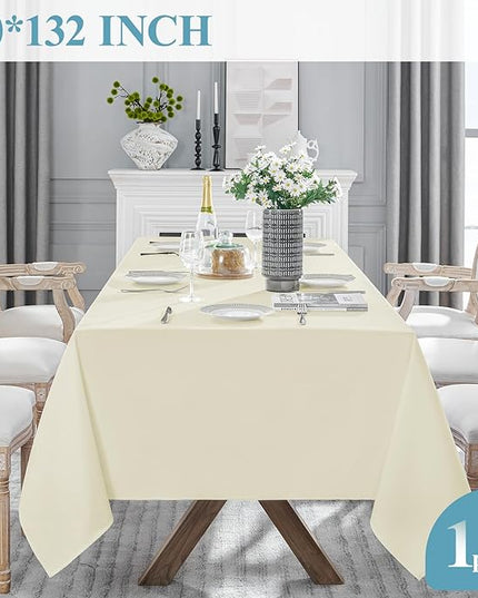 VidaFete 1 Pack Tablecloth 90 * 132inch Rectangle Table Cloth Polyester, Stain Wrinkle Resistant Polyester Dining Table Cover for Kitchen Dinning Party Wedding Tabletop Buffet Decoration(Ivory)