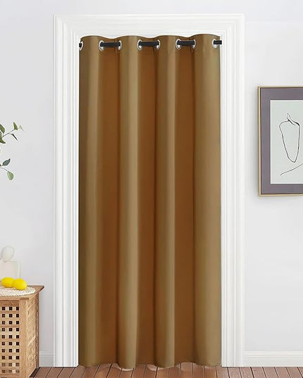 NICETOWN Blackout Doorway Curtain Drape 78 inch Long - Grommet Noise Reducing Thermal Insulated Solid Modern Window Treatments for Bedroom Closet (1 Panel, 52 x 78 Inch, Gold Brown)