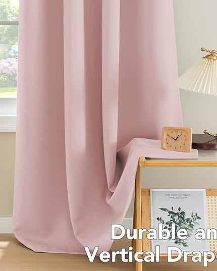 H.VERSAILTEX Blackout Curtains for Bedroom Thermal Insulated Room Darkening Living Room Curtains 84 Inch Long Grommet Privacy Protection Window Curtain Panels/Drapes for Nursery, 2 Panels, Baby Pink