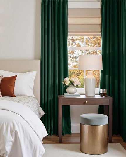 Lazzzy Velvet Blackout Curtains Thermal Insulated Room Window Drapes Super Soft Luxury Curtains for Living Room Bedroom Rod Pocket 2 Panels, Emerald Green, 62" W x 96" L
