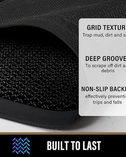 PLEASOR Front Door Mat Indoor Outdoor Entrance, Sturdy Natural Rubber Doormat, Resists Dirt and Absorbent, Low Profile Welcome Mat for Outdoor Entry, 24x36, Black