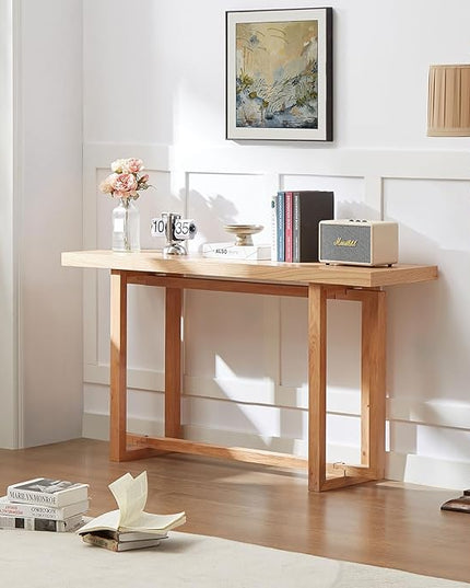 LKTART 59.05-Inch Long Behind Couch Sofa Table for Living Room, Farmhouse Console Table with Storage, Narrow Accent Entryway Tables for Hallway Entrance Foyer (Oak)