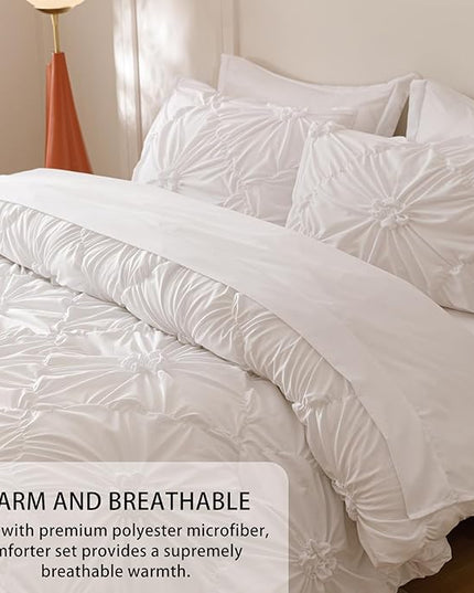 White King Comforter Set - 7 Pieces Bed in a Bag, Premium Comforters King Size Bed Set Pintuck Pinch Pleat Complete Comforter Set with Flat Sheet, Fitted Sheet and Pillowcases,White