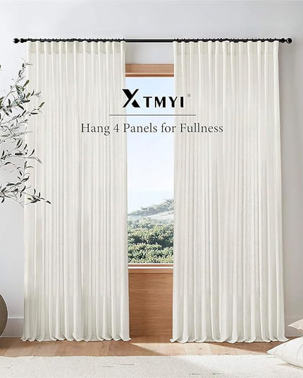 XTMYI 105 Inch Curtains 2 Panels Set Custom Length Back Tab Linen Window Sheer Curtain Drapes for Living Room Bedroom,50x105 in Long,Cream(Ivory/Off White)