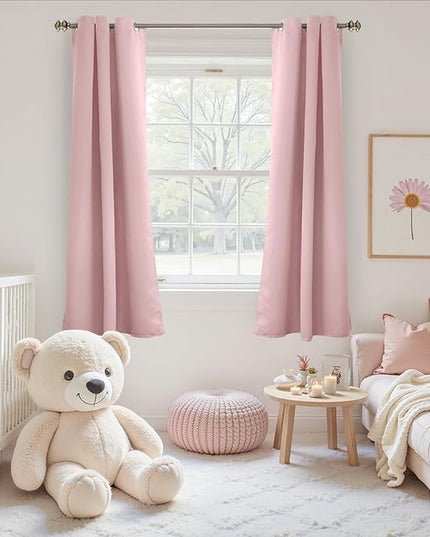 YoungsTex Baby Pink Blackout Curtains 63 Inches Long for Kids Bedroom - Thermal Insulated Window Drapes with Grommet Room Darkening Privacy for Girl Living Room, 2 Panels, 42 x 63 Inch