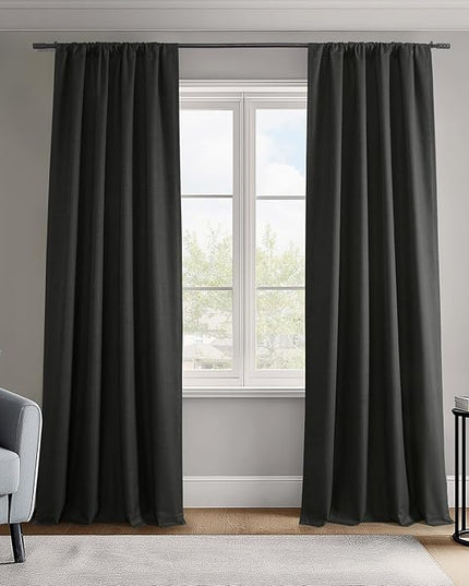 HPD Half Price Drapes Vienna Basic Linen 100% Blackout Curtains for Bedroom 108 Inches Long (2 Panels) - Rod Pocket Curtains & Drapes for Living Room & Windows - 50 X 108, Black