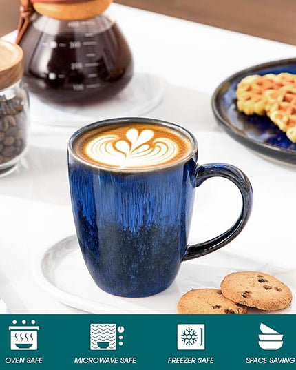 vancasso STARRY Ceramic Coffee Mug Set of 6, 16 Oz Tea Cups with Handle for Latte, Tea, Cappuccino, Milk, Cocoa, Microwave&Dishwasher Safe, Blue