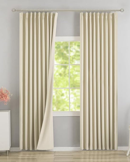 DONREN Cream Pinch Pleated Blackout Curtains with Hooks - 132 inches Extra Long Room Darkening Thermal Insulated Window Curtain Panels for High Ceiling Living Room 2 Panel 40" Wx132 L