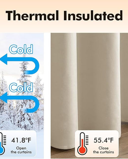 MIULEE Elegant Velvet Curtains Beige Grommet Curtains Thermal Insulated Soundproof Room Darkening Blackout Curtains/Drapes for Girls & Ladys Living Room/Bedroom Decor 52 x 96 Inch 2 Panels