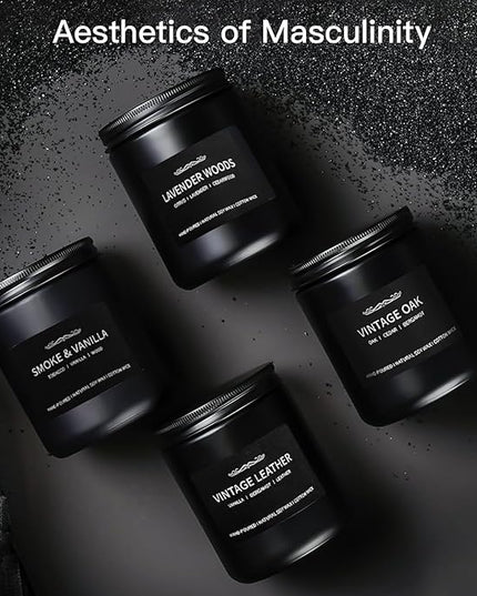 Scented Candle Set, Men Candle Set, Scented Candles for Home, Gifts for Men, 28 oz 200 Hour Burn Time,4 Pack Manly Gifts Soy Candles of Cedar Oakmoss/Pine&Clove/Patchouli/Sandal Wood