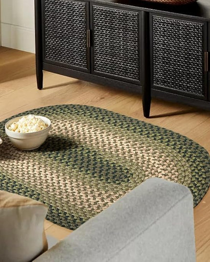 Tranquility TQ22 Green 5' x 8' Oval - Braided Area Rug, Home Decor, Floor Mat or Bedroom Rug - Easy Care, Ideal for High Traffic Areas in Hallway and Living Room - Made in USA