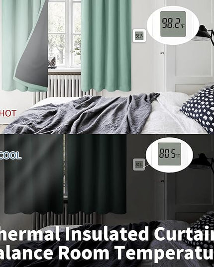 BGment Full Blackout Curtains for Bedroom 54 Inch Length 2 Panels Set, Thermal Insulated Total Room Darkening Soundproof Window Curtains with Rod Pocket, Frosty Green, Each Short Panel 42 Wide