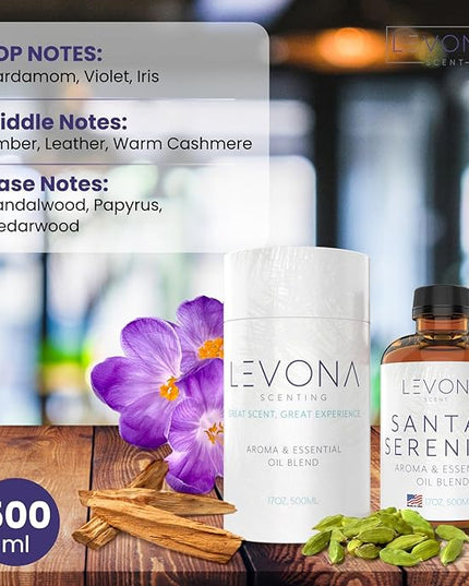 Levona Scent Santal Serenity Essential Oil: Notes of Sandalwood, Papyrus & Amber - aromatherapy oils for hotel, home and office - Fragrance oil for diffusers & Humidifiers - Home Luxury Scents -500 Ml