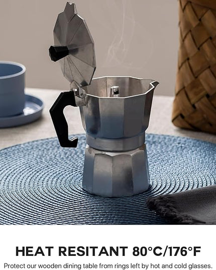Round Placemats Set of 8 Plastic Woven Placemats Washable Wipeable Table Mats for Dining Table Heat Resistant Non-Slip Circle Place Mats (Royal Blue)