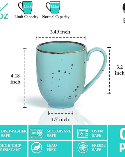 Esfour Ceramic Coffee Mugs Set Of 6, 14 Oz Large Handle Heavy Duty Cups - Microwave Dishwasher Safe - Latte, Cappuccino, Tea, Cocoa, Mocha - Men, Women, Home Office Daily Use, Natural Assorted Colors
