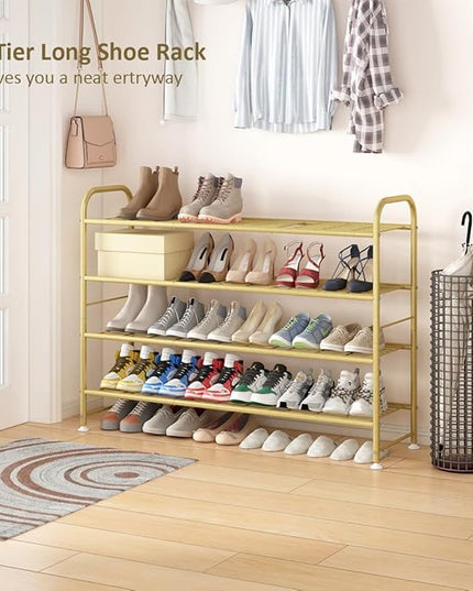 LINZINAR Shoe Rack 4 Tier Storage Organizer for Closet Entryway Metal Gold